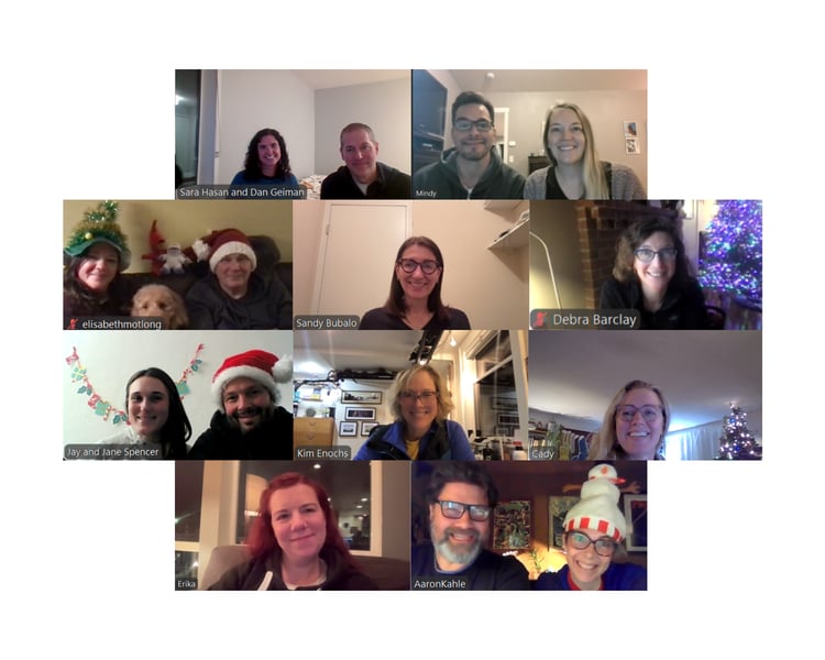 Screenshot of 10 individuals and couples on a video call 