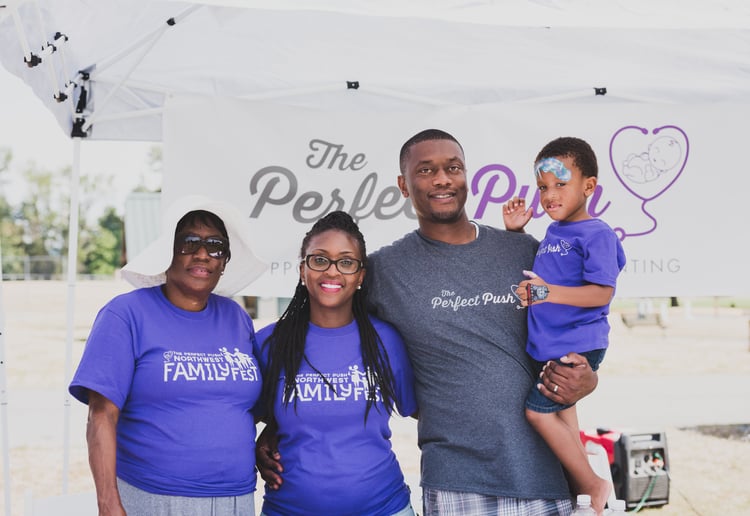 Rue, her husband, son and mother